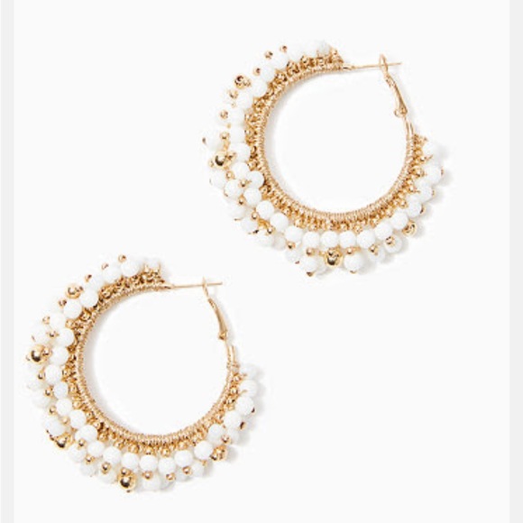 Lilly Pulitzer Jewelry - NWT Lilly Pulitzer White Resort Hoop Earrings